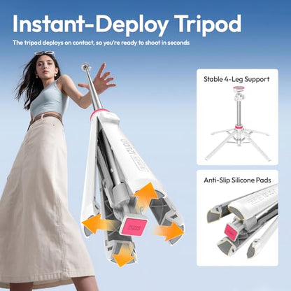 ULANZI MT44M Auto Open Magnetic Phone Tripod, 59" Selfie Stick Tripod Stand w Remote, 2-in-1 Dual Mount&1/4" Screw for Phone&Camera, 360°Ball Head for iPhone Android, Vlogging, Live Streaming, White - color: White