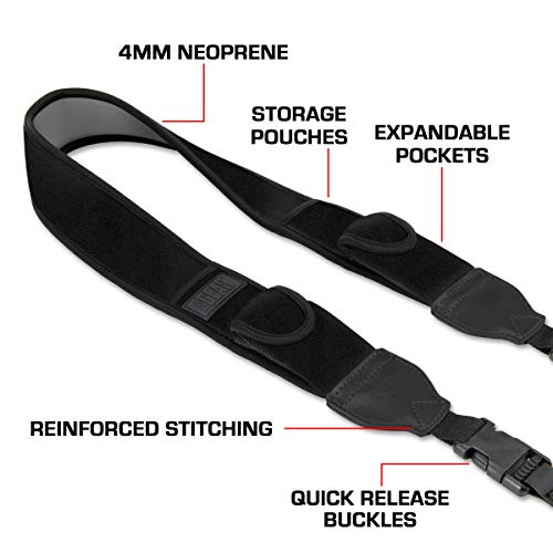 USA Gear TrueSHOT Camera Strap Neoprene Camera Straps - Padded Neck Strap, Pockets, and Quick Release Buckles - Compatible with Canon, Nikon, Sony and More DSLR and Mirrorless Cameras (Black) - color: Black