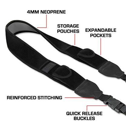 USA Gear TrueSHOT Camera Strap Neoprene Camera Straps - Padded Neck Strap, Pockets, and Quick Release Buckles - Compatible with Canon, Nikon, Sony and More DSLR and Mirrorless Cameras (Black) - color: Black