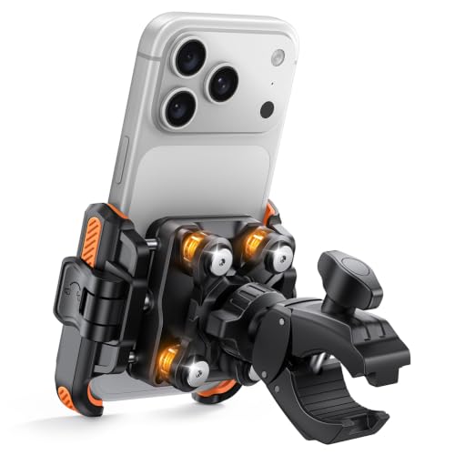 Lamicall Motorcycle Bike Phone Mount Holder for 6-7.2" Phones, Orange | Upgrade Vibration Dampener, Camera Friendly - color: Orange