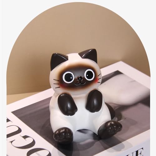 Cute Siamese Cat Phone Stand, Resin Desktop Phone Holder with Stable Base, Kawaii Cat Figurines Desk Decor Ornament for Home Office