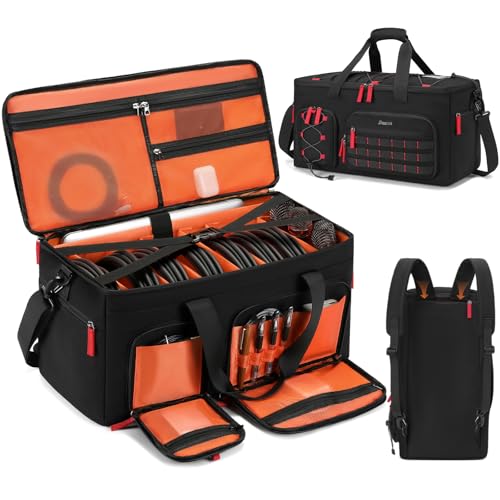 DJ Cable Gig Bag for Equipment, DJ Cable Organizer Backpack with Detachable Dividers and Padded Bottom, DJ Mixer Bag for Music Gear Accessories with 15.6'' Laptop Compartment (Black) - color: Black