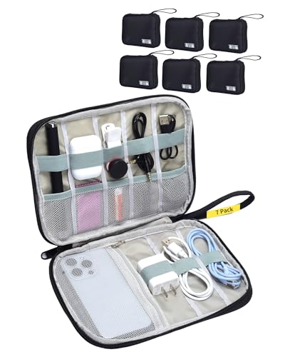 Travel Cable Organizer Pouch Electronic Accessories Carry Case | 7 Pack Electronics Travel Organizer Tech Storage Bag for Cords, Chargers, Power Bank, SD Card, Phone, Earphone Black - size: 7 Pack Small
