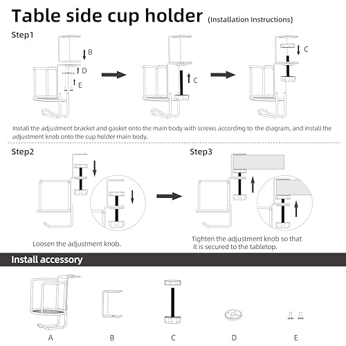 CABTE 2 in 1 Desk Cup Holder with Headphone Hanger Holder, Anti-Spill Clip-On Table Cup Hook with 360° Rotation for Lawn Chair, Office Home Gaming Table (1 Pack) - color: 1 PACK