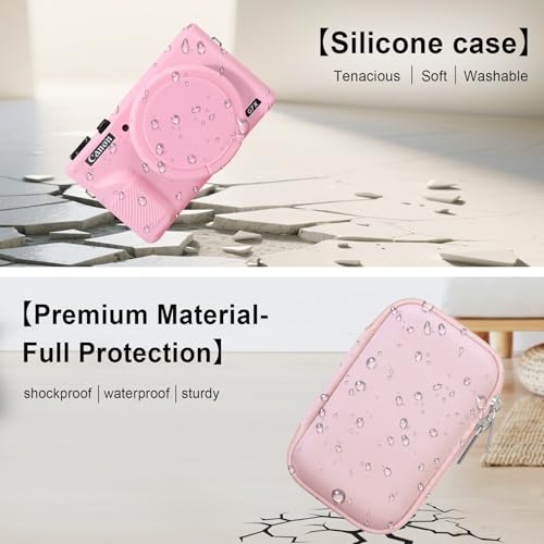 Elonbo Camera Case for Canon PowerShot G7X Mark III Digital Camera, G7X Mark III Hard Carrying Case + Soft Silicone Cover with Removable Lens Cover, Jelly Pink - color: Jelly Pink