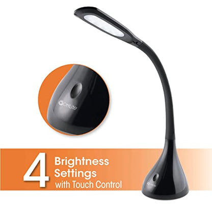 OttLite Creative Curves LED Desk Lamp, Black | Natural Daylight LEDs | 4 Brightness Settings | Adjustable Flexible Neck | 11.25 to 23.75 inches - color: Black