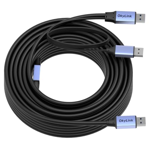 OkyLink Active USB 3.0 Data Cable A to A, Male to Male 5Gbps, 50ft | 15M, 3.2 Gen 1, With power cable and repeater, for Industrial Automation and CCTV System - color: USB3.0(5Gbps), size: 50ft (15m)