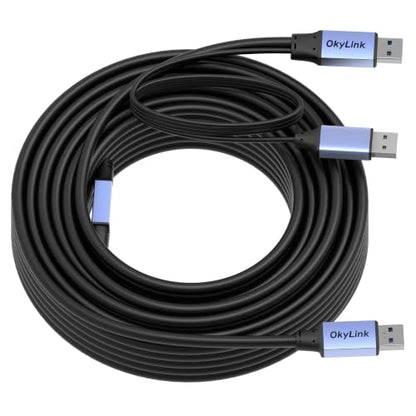 OkyLink Active USB 3.0 Data Cable A to A, Male to Male 5Gbps, 50ft | 15M, 3.2 Gen 1, With power cable and repeater, for Industrial Automation and CCTV System - color: USB3.0(5Gbps), size: 50ft (15m)