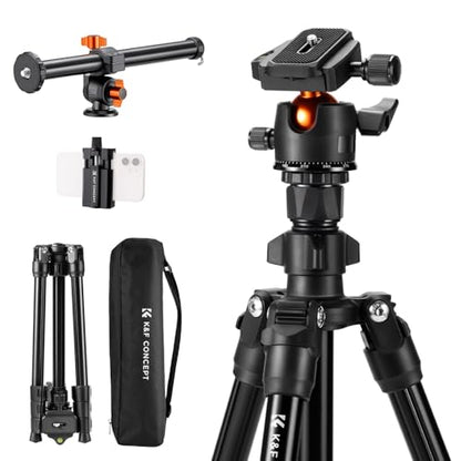 K&F Concept 76 inch Camera Tripod with Rotatable Multi-Angle Center Column,Lightweight Travel Outdoor DSLR Tripods with 360 Degree Ball Head Load Capacity 8kg/17.6lbs, Cellphone Clips for Smartphone