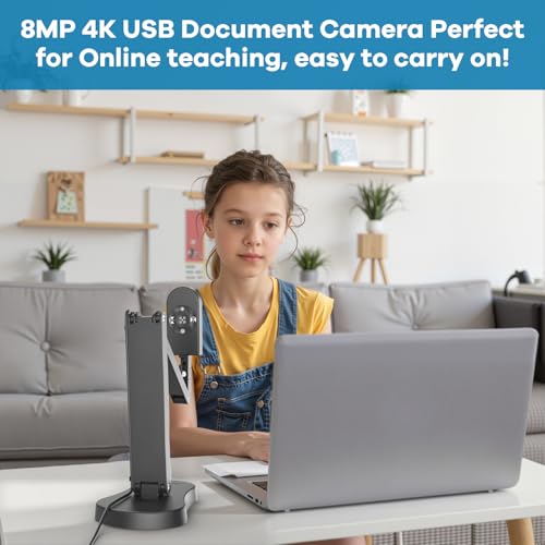 4K USB Document Camera & Webcam for Teachers: 8MP USB with 3-Level LED Light & Mic & Image Invert,Fold, A3 Format for Teaching in Classroom/Distance Learning Educators(Mac/Windows/Chromebook
