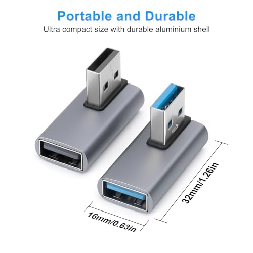 90 Degree USB3.0 Adapter (2 Pack), Left Angle and Right Angle 3.0 USB A Male to Female Converter Extender for PC, Laptop, USB A Charger, Power Bank and More, USB3.0 Expansion Adapter - style: 3.1USBm-USBf-MD