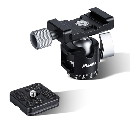 Mini Ball Head with Cold Shoe Mount, 360° Panoramic Tripod Head Aluminum Alloy Camera Mount, Arri-Style Quick Release Plate, 1/4" to 3/8" Screw Adapter for DSLR Mirrorless Camera, Vlog, 170g