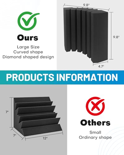 8 Pack - Bass Traps Acoustic Foam Corner, 9.8x9.8 * 4.7'' Black Bass Traps Corner Studio Foam, High Density and Fire-Proof Bass Traps Acoustic Panels Recording Studio Acoustical Treatments - size: 8Packs Bass Traps