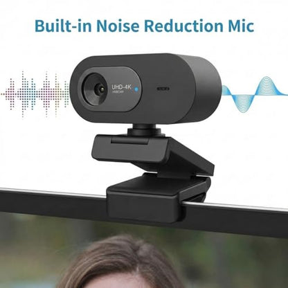 4K Webcam with Microphone, UHD Ultra-HD Computer Camera with Privacy Cover & Noise-Canceling Mic, 100° Wide Angle, USB Plug & Play Pro Desktop Web Cam for Zoom, Skype, Teams, Streaming