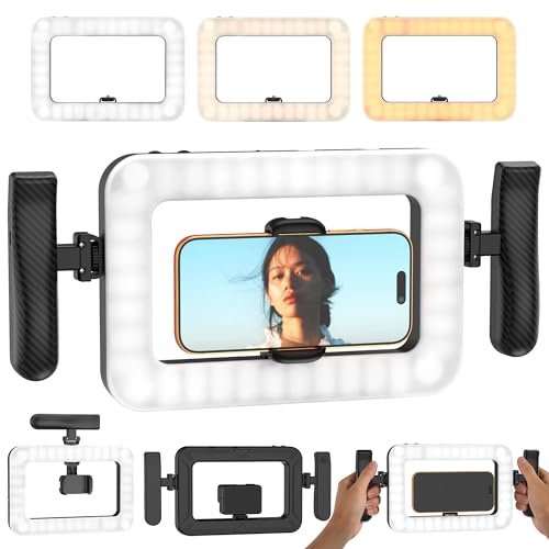 Smartphone Video Rig with LED Light, Ring Light for Phone, Video Recording with Remote, Adjustable 2900K-7000K&CRI 95+, Handheld Makeup Light for YouTube TikTok Live Streaming Makeup Vlogging