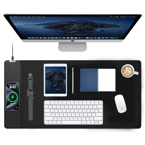 TopMade Wireless Charging Mouse Pad, Gaming Mousepad with Ultra-Smooth Surface, Non-Slip Base, Waterproof Computer Desk Pad, 31.5"x15.8" XXL Large Desk Mat for MacBook, PC, Laptop - color: Classic-31.5"x15.8"