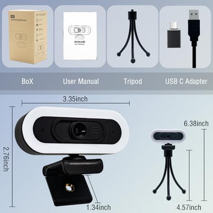 W4 2K Autofocus Webcam with Dual Mics & LED Light, 1080P 60fps/2K 50fps, USB Streaming Camera for PC, Laptop, Switch 2, Desktop - Plug and Play - color: Black-W4 2K Autofocus