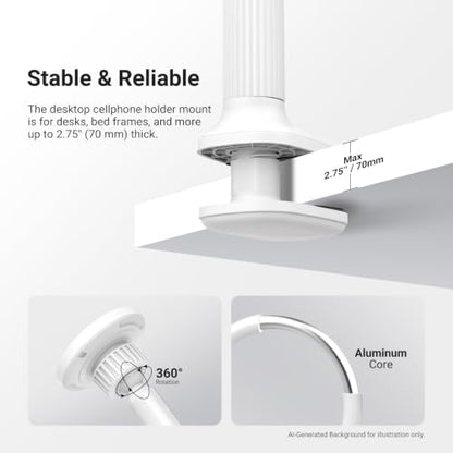 NEEWER Basics Magnetic Phone Stand for Desk, 360° Overhead Table Cellphone Holder Clamp Mount with Flexible Arm, Compatible with MagSafe iPhone Android Samsung for Bed Video Recording, PA151 White - style: PA151 White