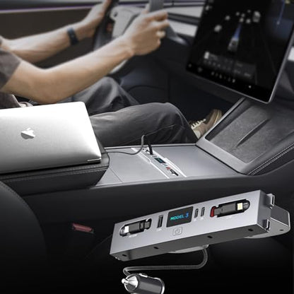125W Max Retractable USB Hub, Tesla New Model 3 Highland (2025/2024) Accessories, Super Fast Charger Up 65W for MacBook Pro/Air/iPhone 16/15/Samsung Series, 5 in 1 Docking Station - style: Tesla New Model 3 Highland (2025/2024)
