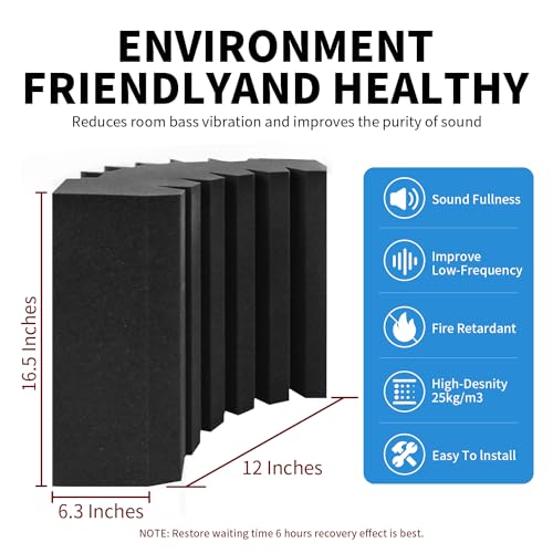 Focusound 4 Pack Bass Traps Corner Acoustic Foam Corner 16.5" X 6.3" X 12" Acoustic Foam Panels Soundproof Padding Wall Panel Corner Block for Home Studio and Theater - size: 4 Pack-Bass Traps