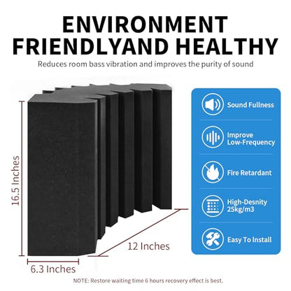 Focusound 4 Pack Bass Traps Corner Acoustic Foam Corner 16.5" X 6.3" X 12" Acoustic Foam Panels Soundproof Padding Wall Panel Corner Block for Home Studio and Theater - size: 4 Pack-Bass Traps
