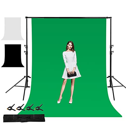AMBITFUL Photo Backdrop Stand Kit, 9.19ft Support Stand with 9.8 x 19 ft Polyester Backdrop (Black/White/Green), Adjustable Background System for Portrait, Product Photography, Wedding, Video Shooting