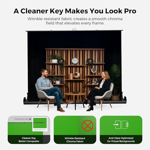 NearStream Pull-Up Green Screen Backdrop, 78.7" x 89.3", Retractable Chroma Key Background with Auto-Locking Frame, Wrinkle-Resistant Fabric, No Assembly for Streaming, Video Calls & Photography(VK50)