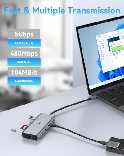 LIONWEI 9 in 1 Laptop Docking Station, Dual HDMI, 100W PD, USB C 3.0, Ethernet, Audio/Mic, USB C Hub for Dell/Surface/HP/Lenovo Laptops - color: 9-in-1 (2 HDMI)