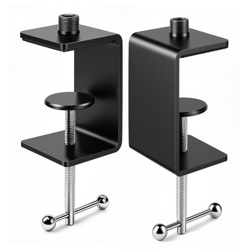 Table Microphone Clamp KB47 - Heavy-Duty Desk Mic Metal Clamp Mount with 5/8-27 Male and 3/8-16 Female Thread, 2PCS - color: C-CLAMP MOUNT (2PCS)