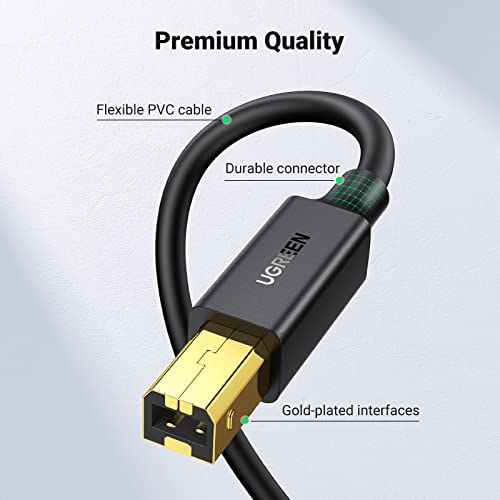 UGREEN USB Printer Cable - USB A to B Cable, High-Speed Printer Cord Compatible with Hp, Canon, Brother, Samsung, Dell, Epson,Xerox, Piano, Dac, and More 6.6 FT - size: 6.6 FT