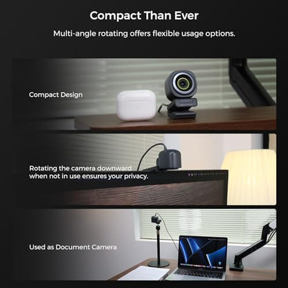 NearStream 4K Webcam for Streaming - Noise Canceling Mic, 45°-95°Adjustable FOV, Auto Focus, AI Framing, Software Control, Plug&Play, Works with Zoom/Teams/Skype/Google Meet - style: 4K@30FPS,1080P@60FPS
