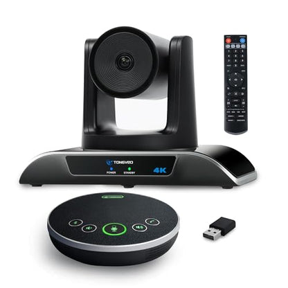 TONGVEO 4K Conference Room Camera System with Gesture Control, AI Auto-Tracking PTZ Camera 5X Digital Zoom with Speakerphone Set 120° Wide-Angle USB3.0 for Remote Meetings Zoom Teams OBS and More - color: Obsidian