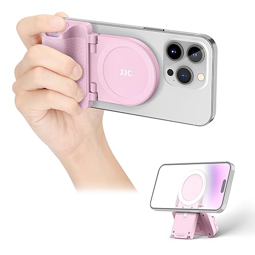 JJC Magnetic Phone Camera Grip Handle with Wireless Shutter Remote, Magsafe Camera Handle Bluetooth Bracket for iPhone Android Smartphone with 1/4” Tripod Screw for Video Photo Shooting (Pink) - color: Pink Standard Grip