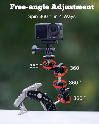 HEIPI Super Clamp Phone Camera Mount Holder 2-in-1 Clamp & Stand Design with 360°Rotation Long Magic Arm with Phone Clip Mount Adapter Holder Max Clamping 3.93 inch - style: Super Clamp with Long Magic Arm & Phone Clip
