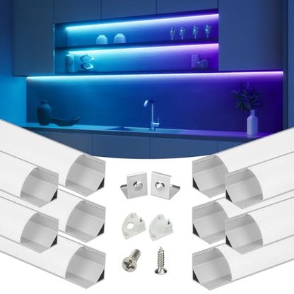 Muzata 10Pack 3.3FT/1M V Shape LED Channel Silver Aluminum LED Strip Diffuser Channel with Milky White Cover Frosted Corner Lighting Easy Installation V1SW WW 1M - size: 10P