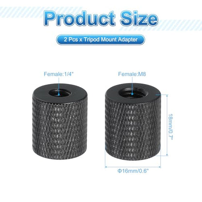 PATIKIL Tripod Screw Adapter 1/4" Female to M8 Male, 2 Pcs Tripod Nut Connectors Camera Mount Screw Camera Double Head Converter for Microphone Holder Magic Arms Accessories, 18 mm - size: 1/4" Female to M8 Male,18 mm