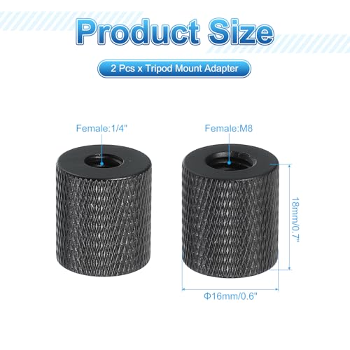 PATIKIL Tripod Screw Adapter 1/4" Female to M8 Male, 2 Pcs Tripod Nut Connectors Camera Mount Screw Camera Double Head Converter for Microphone Holder Magic Arms Accessories, 18 mm - size: 1/4" Female to M8 Male,18 mm