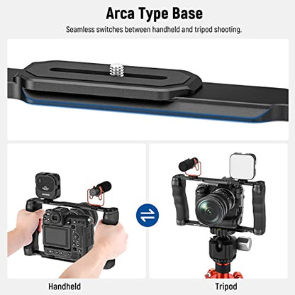 NEEWER Video Camera Cage Rig with Arca Type Base/Dual Grips/Expansion Holes/15mm Rods, Universal Stabilizer Compatible with Sony Canon Nikon DSLR/DSLM, Compatible with SmallRig Accessories, CA016 - style: CA016