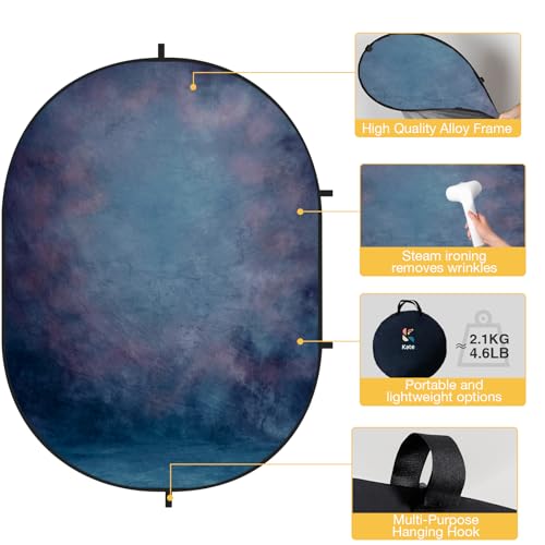 Kate Collapsible Backdrop for Photography Flower Blue and Grey Portable Photo Backdrops Pop Up Background for Portrait, Live Streaming, 5x6.5ft