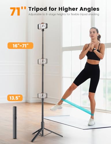 ANXRE 71" Phone Tripod, NT79 Extendable Selfie Stick with 1/4" Camera Mount for Cell Phone＆Camera, Phone Tripod Stand Holder with Remote Compatible with iPhone Android, Camera - color: Black