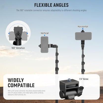 NEEWER Basic Phone Tripod for iPhone & Camera w/Remote & Phone Holder, 66" Metal Selfie Stick Travel Vlog Cell Phone Stand, Portable Camera Cellphone Holder Mount for Video Recording Filming, TS03