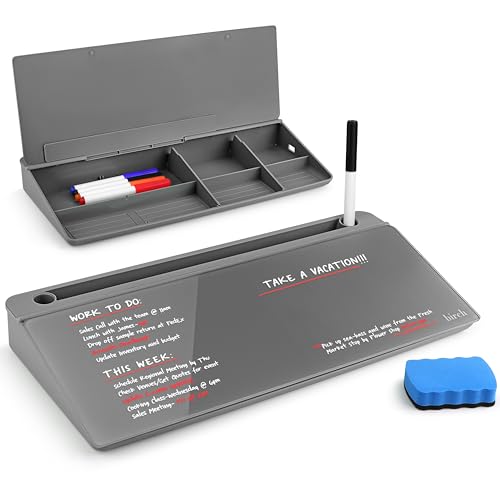 Birch Small Desktop Whiteboard – Glass Dry Erase Board Desk Pad Keyboard Stand with Storage Compartment, Adjustable Dividers, 3 Markers, Eraser & Holder – Perfect for Office, Home, & School (Charcoal) - style: Charcoal