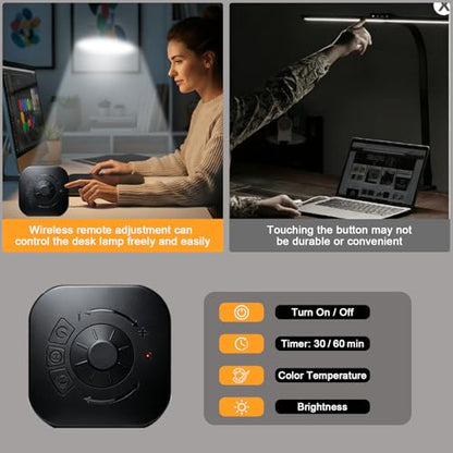 NS Pro LED Desk Lamp with Remote, Eye-Caring CRI95+ Dimmable Light, 3000K–6000K Adjustable Color Temperature, Flexible Clamp or Base Mount, Memory Function Desk Lamp for Office, Study & Zoom Meetings