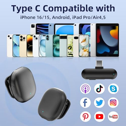 NPTCL Mini Wireless Microphone USB C for iPhone 17 16 15 iPad Android Phone | AI Noise Cancelling Clip on Lavalier Mic, 35H Charging Case, 328Ft Transmission for Video Recording Vlogging Podcasting
