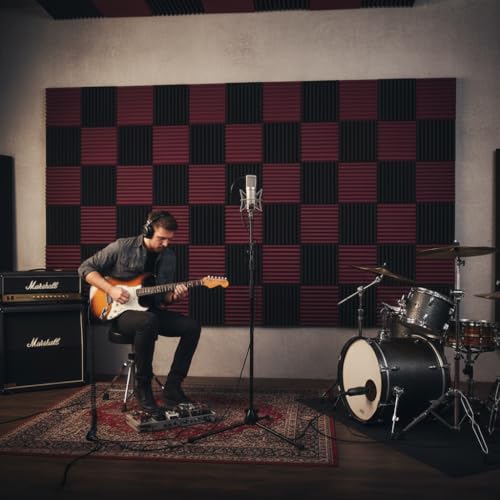 96 PACK Medium Sale Acoustic Foam Soundproof foam (Accompanied By Double-Sided Adhesive Tape)(Black/burgundy) - color: Black/burgundy