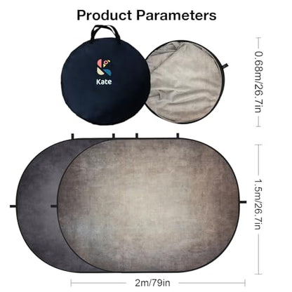 Kate 5x6.5ft(1.5x2m) Collapsible Backdrops Retro Grey Portable Backdrop for Portrait Photography, Headshot, Video Meetings