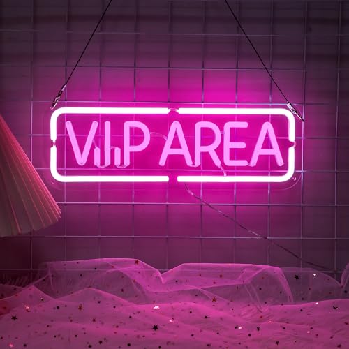 VIP Area Neon Sign, USB Powered VIP LED Light Signs for Room Decor, Dimmable Light Up Sign For Business Wine Bar, Cocktail Bar, Hotel, Cafe, Office, Beauty Nail Lash Brow Salon Decor - color: VIP Area(15")