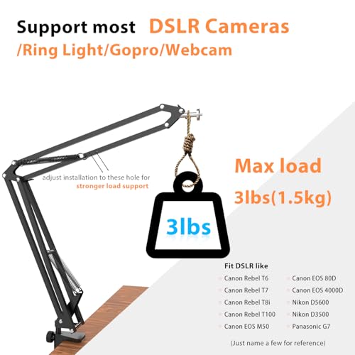Overhead Tripod for DSLR Cameras, Heavy Duty Camera Desk Mount Stand with Flexible Articulating Boom Arm, Cam Holder Table Clamp for Canon Nikon Sony Fuji SLR Mirrorless Video Recording