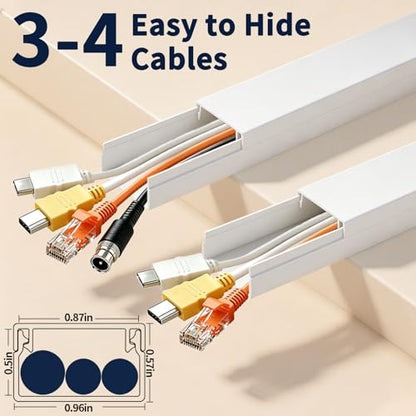 330in Cord Hider Kit – 6 Long 39.4" + 6 Short 15.7" White Cable Raceway, Wall Mount TV Wire Cover, Paintable, Easy Install Cord Concealer, Wire Management for Home & Office - size: 330in L x 0.95in W x 0.55in H