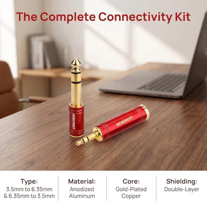 MOBOREST 3.5mm to 1/4 (6.35mm) Adapter, 1/8 Inch to 1/4 Inch Stereo Headphone Adapter, Can be Used Conversion Headphone adapte, amp adapte, RED 2PCS - color: RED